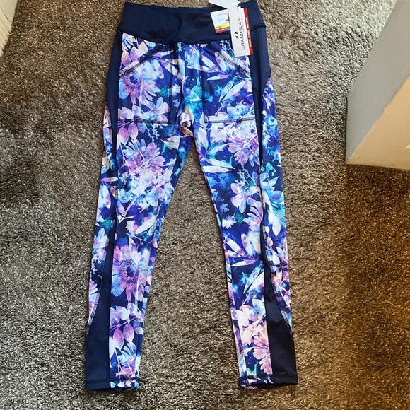 Grandslam Performance Navy Blue Floral Leggings 360 Stretch Wicking Fabric M NWT - Picture 1 of 11